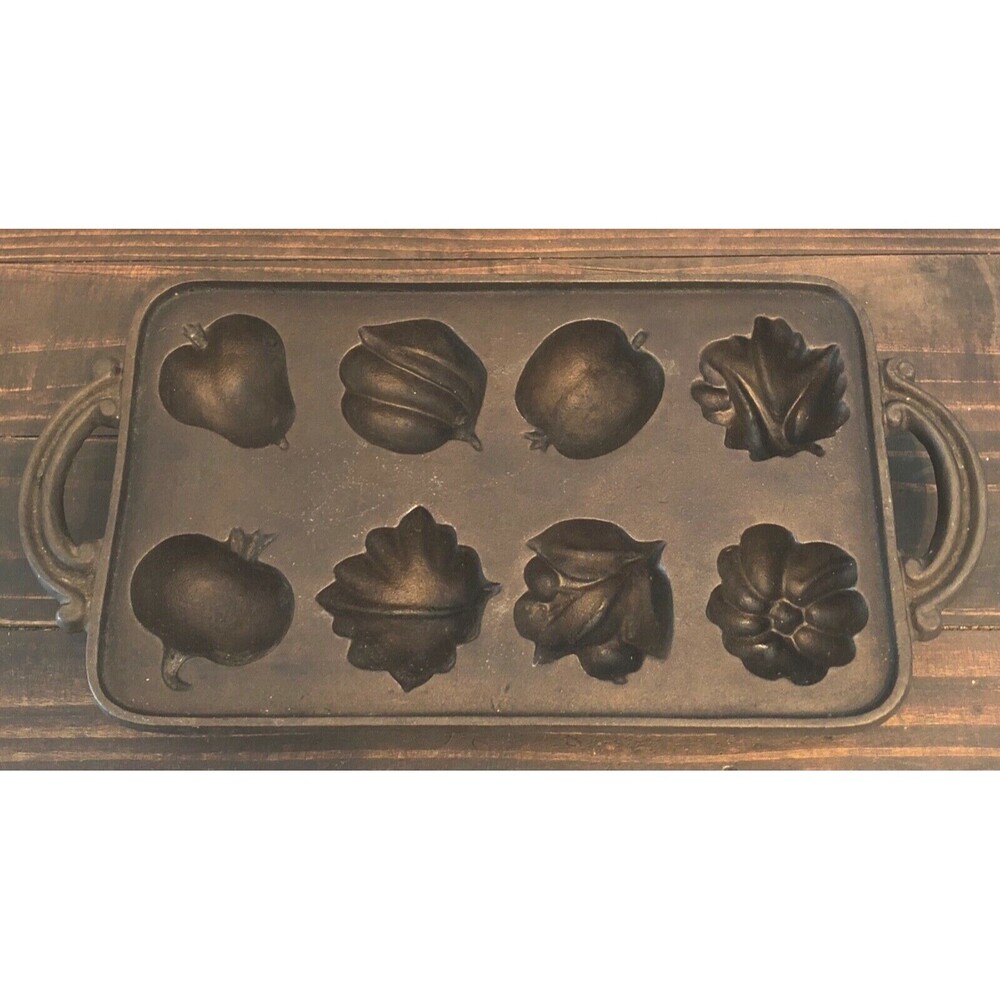 Vintage John Wright JW Fruit Muffin Cast Iron Baking Pan